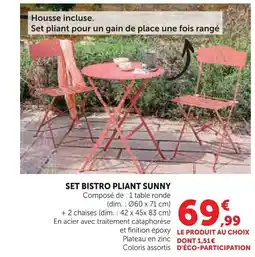 Super U Set bistro pliant sunny offre