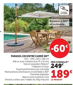 Super U Parasol excentré carré 3m offre