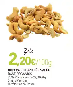 naturéO Base organics noix de cajou grillée salée offre