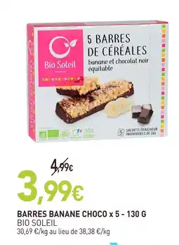 naturéO Bio soleil barres banane choco x 5 - 130 g offre
