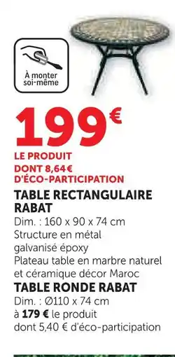 Hyper U Table rectangulaire rabat offre