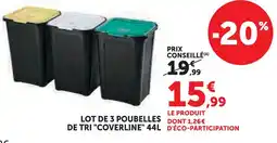 Hyper U Lot de 3 poubelles de tri coverline 44l offre