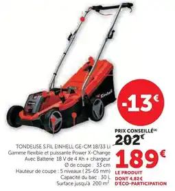 Hyper U Einhell tondeuse s.fil ge-cm 18/33 li offre
