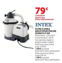 Hyper U Intex filtre à sable 2m3/h pour piscine jusqu’à 17 m3 offre