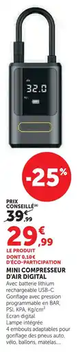 Hyper U Mini compresseur d'air digital offre