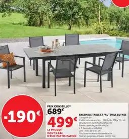 Hyper U Ensemble table et fauteuils luynes offre