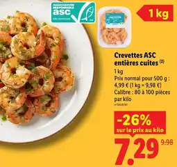 Lidl Asc crevettes entières cuites offre