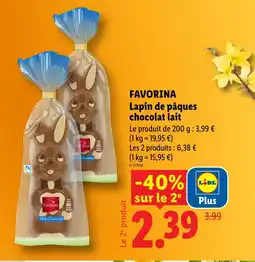 Lidl Favorina lapin de pâques chocolat lait offre