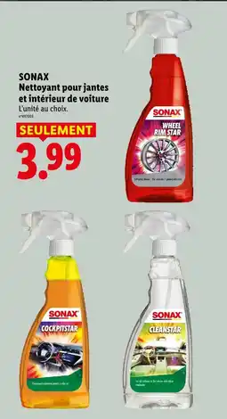 Lidl Sonax nettoyant pour jantes et intérieur de voiture offre