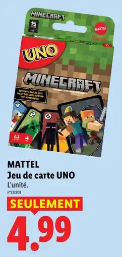 Lidl Mattel jeu de carte uno minecraft offre