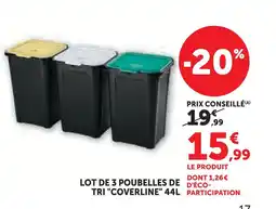 Super U Lot de 3 poubelles de tri coverline 44l offre