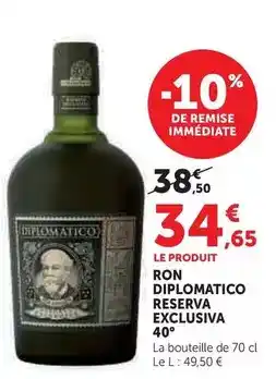 Hyper U Diplomatico - ron reserva exclusiva 40° offre