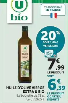Hyper U U bio - huile d'olive vierge extra bio offre