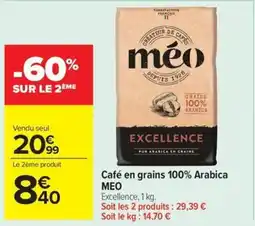 Carrefour Market MEO Café en grains 100% Arabica offre