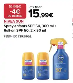 Costco Nivea sun spray enfants spf 50 roll-on spf 50 offre