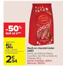 Carrefour Market LINDT Oeufs en chocolat Lindor offre