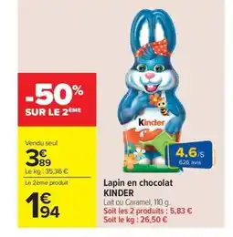 Carrefour Market KINDER Lapin en chocolat offre