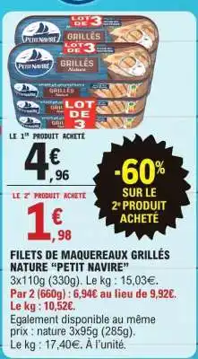 E.Leclerc FILETS DE MAQUEREAUX GRILLÉS NATURE “PETIT NAVIRE” offre