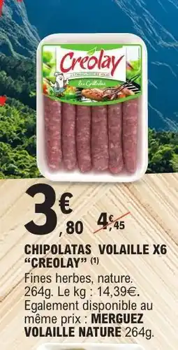 E.Leclerc CHIPOLATAS VOLAILLE X6 “CRÉOLAY” offre