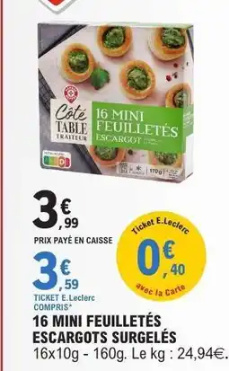 E.Leclerc 16 MINI FEUILLETÉS ESCARGOTS SURGELÉS offre