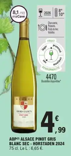 E.Leclerc AOP ALSACE PINOT GRIS BLANC SEC - HORSTADEN 2024 offre