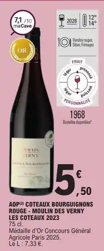 E.Leclerc AOP Coteaux Bourguignons Rouge - Moulin des Verny Les Coteaux 2023 offre