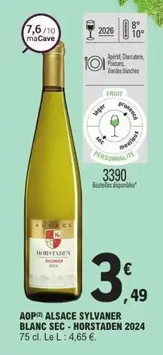 E.Leclerc AOP ALSACE SYLVANER BLANC SEC - HORSTADEN 2024 offre