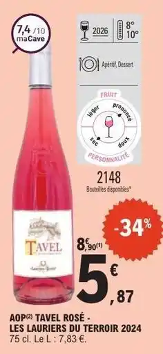 E.Leclerc AOP TAVEL ROSÉ - LES LAURIERS DU TERROIR 2024 offre