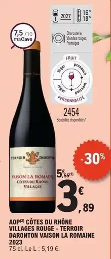 E.Leclerc AOP CÔTES DU RHÔNE VILLAGES ROUGE - TERROIR DARONTON VAISON LA ROMAINE 2023 offre
