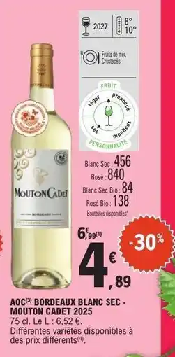 E.Leclerc AOC BORDEAUX BLANC SEC - MOUTON CADET 2025 offre