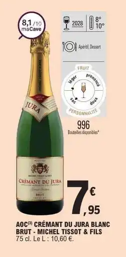 E.Leclerc AOC CRÉMANT DU JURA BLANC BRUT - MICHEL TISSOT & FILS offre