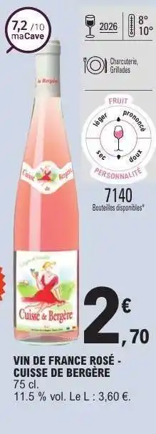 E.Leclerc VIN DE FRANCE ROSÉ CUISSE DE BERGÈRE offre
