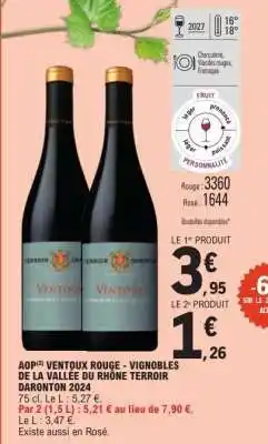 E.Leclerc AOP Ventoux Rouge - Vignobles de la Vallée du Rhône Terroir Daronnton 2024 offre