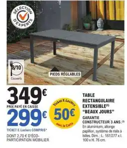 E.Leclerc TABLE RECTANGULAIRE EXTENSIBLE BEAUX JOURS offre