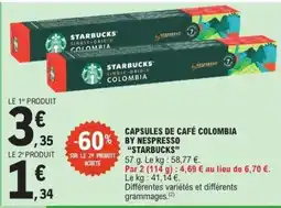 E.Leclerc CAPSULES DE CAFÉ COLOMBIA BY NESPRESSO STARBUCKS offre