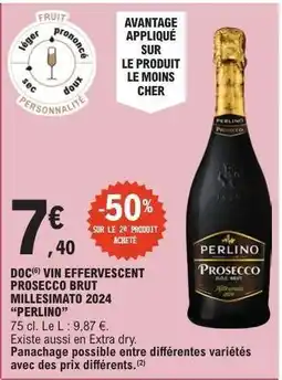 E.Leclerc DOC Vin Effervescent Prosecco Brut Millesimato 2024 'Perlino' offre