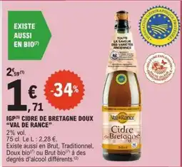 E.Leclerc CIDRE DE BRETAGNE DOUX “VAL DE RANCE” offre