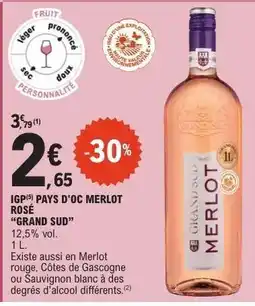 E.Leclerc IGP PAYS D'OC MERLOT ROSÉ 'GRAND SUD' offre