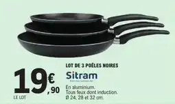 E.Leclerc LOT DE 3 POÊLES NOIRES offre