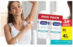 Carrefour Market SANEX Déodorant Zero % à billes Duo Pack offre