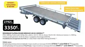 Dim - remorge plateau roues desous 3.5 m 2 esseux