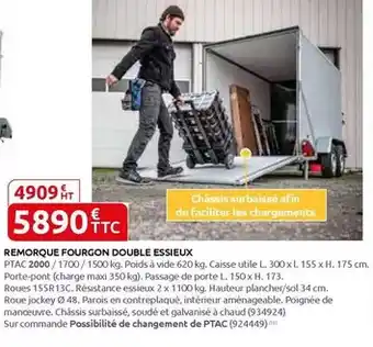 Remorque fourgon double essieux