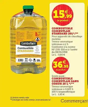 Hyper U Combustible Combuflam Standard 20 L, Combustible Combuflam Sans Odeur 20 L offre