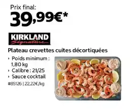 Costco KIRKLAND Plateau crevettes cuites décortiquées offre