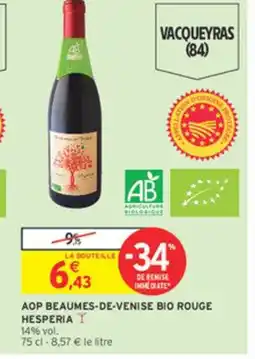 Intermarché HESPERIA Aop beaumes-de-venise bio rouge offre