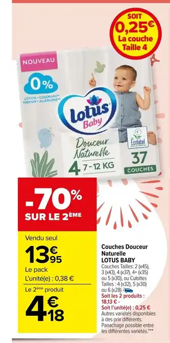 Carrefour Market Couches Douceur Naturelle Lotus Babt offre