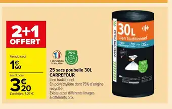 Carrefour Market 25 Sacs Poubelle 30L Carrefour offre
