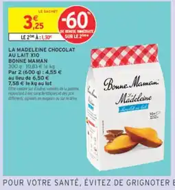 Intermarché BONNE MAMAN La madeleine chocolat au lait x10 offre