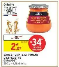 Intermarché SAUCE TOMATE ET PIMENT D'ESPELETTE GIRAUDET offre