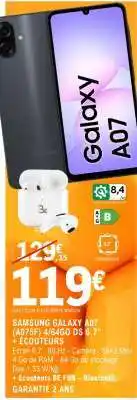 E.Leclerc SAMSUNG GALAXY A07 (A075F) 4/64GO DS 6,7” + ÉCOUTEURS offre